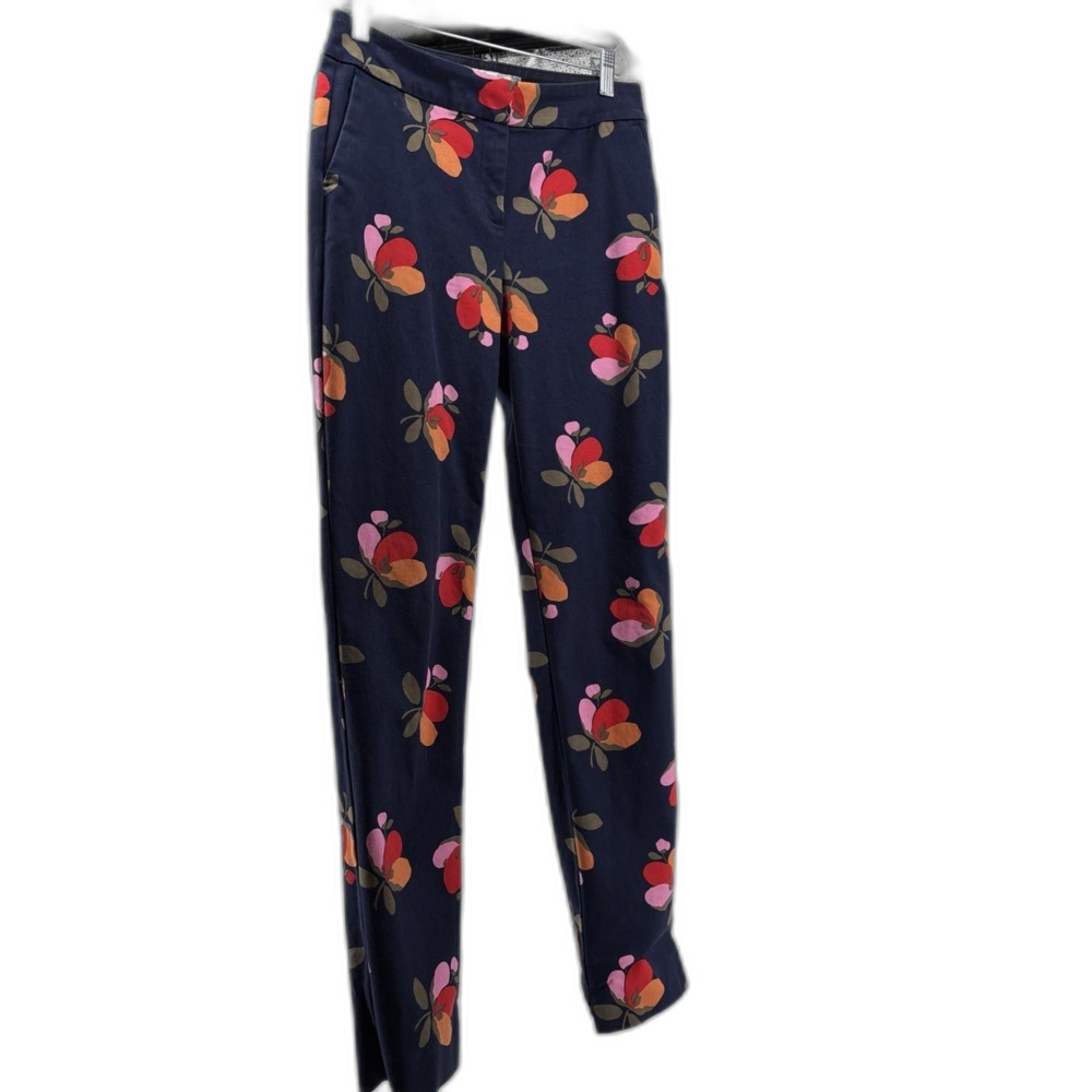 Boden Richmond Floral Pants Navy Blue Straight Leg Size 6L Trouser Preppy Spring